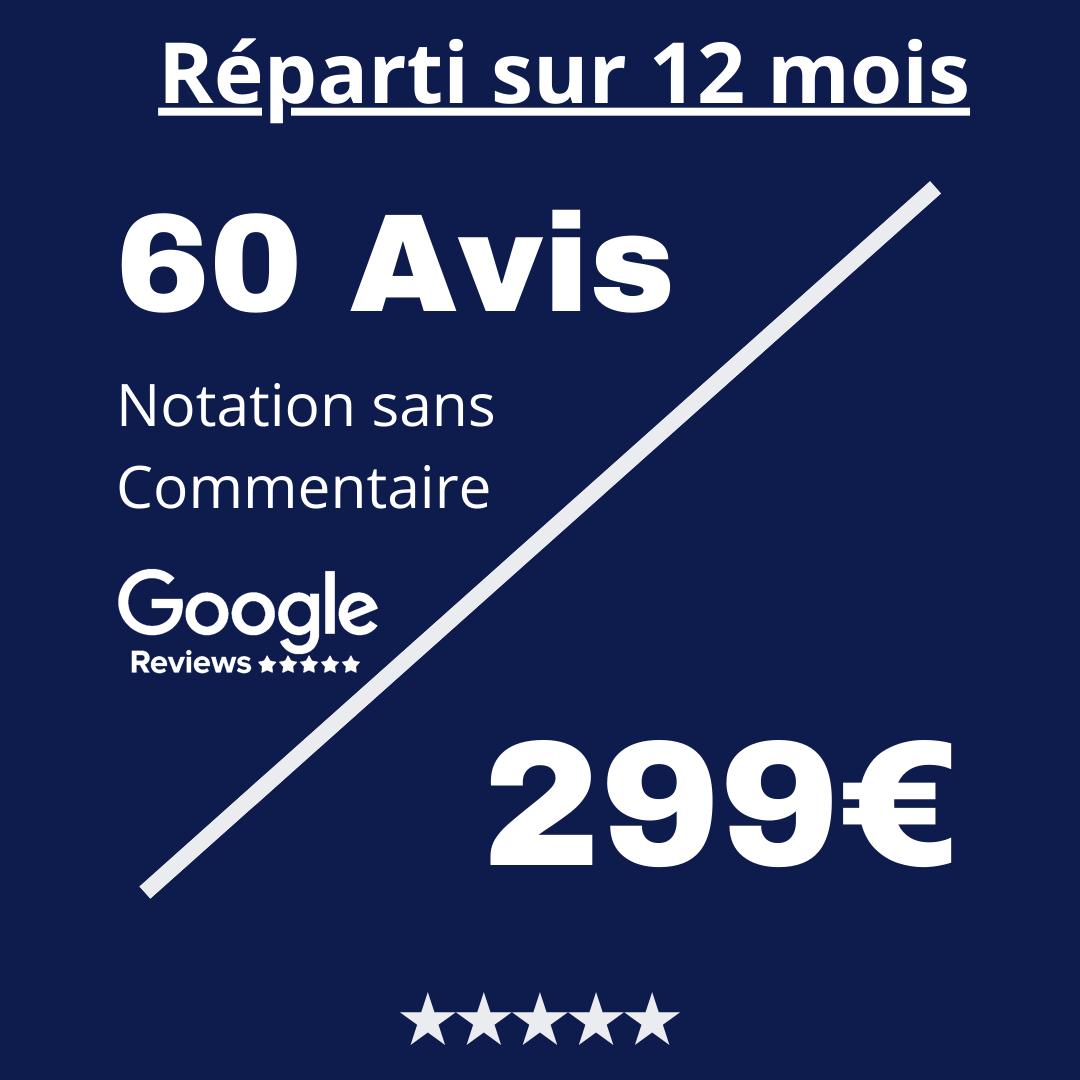 Acheter 60 Avis Google Review Notation sans Commentaire